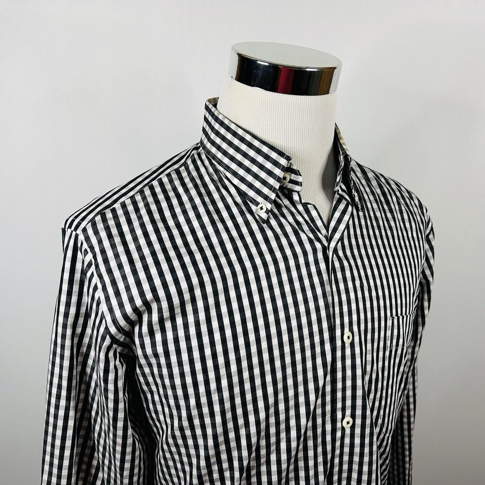 Peter Millar Medium Weekender Finish Shirt Black Gray Plaid 100% Cotton Casual